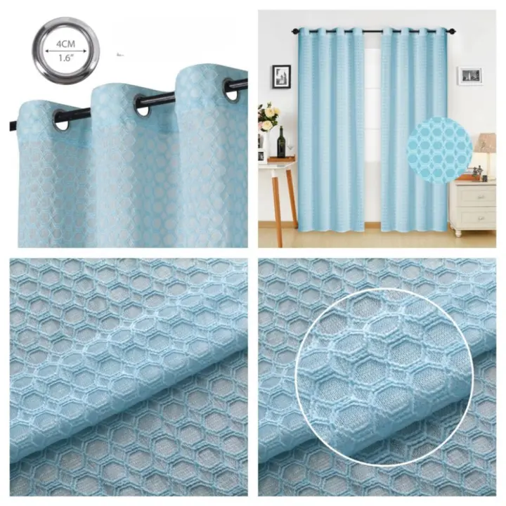 Pack 2 cortina de salón / habitación estampado nido de abeja con hilo plateado estiloso , novedoso y elegante de 140 x 260 cm - 1