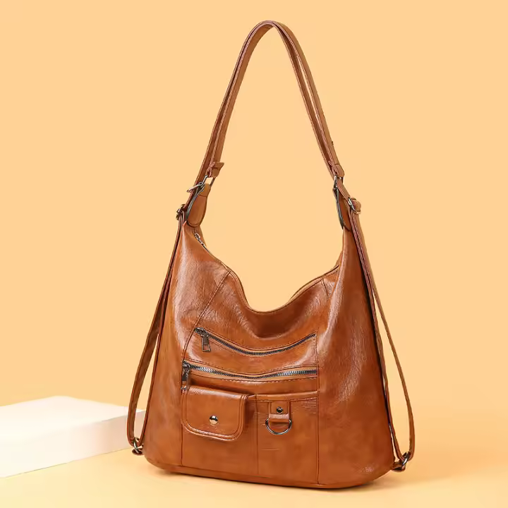 Bolso De Hombro Retro De Cuero PU Para Mujer Gran Capacidad Bolsos Hobo Casual Con Parches Bolsa Transversal De Compras - 1