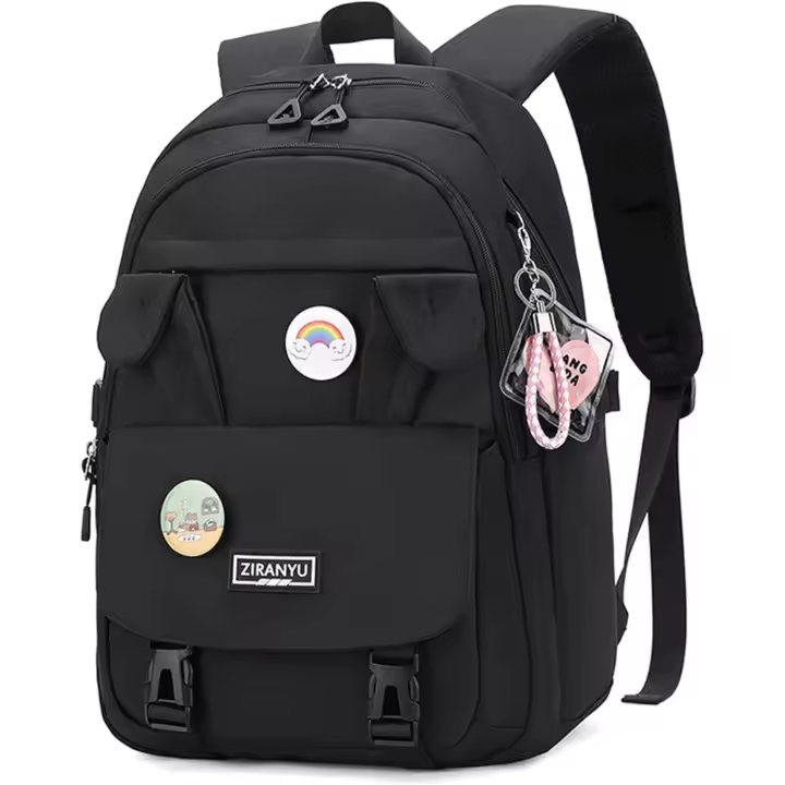 Mochilas escolares para Niños, mochilas para Mujer, impermeables, with Para computadora portátil y mochilas casuales antirobo (Negrs) compartimento - 1