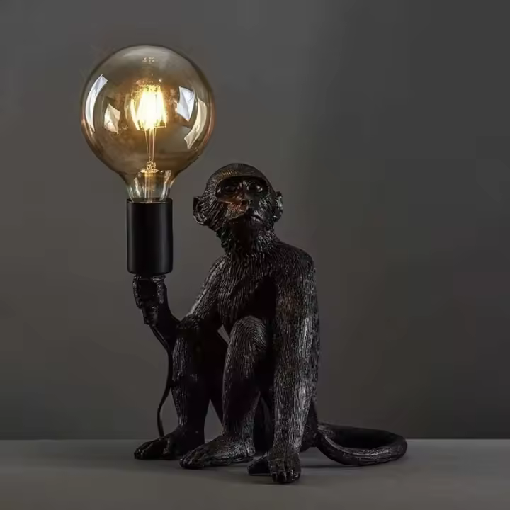 SOMY Lámpara de cabecera de mono pintado vintage para dormitorio, sala de estar, balcón, club, hotel, loft (negro) [Clase energética A++] - Bombilla no incluida Lámpara de escritorio - 1