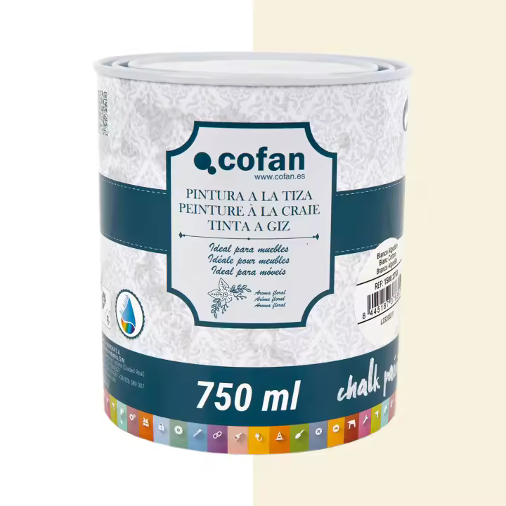 Cofan | Pintura a la tiza Chalk Paint | Adecuada para restauración y decoración de muebles | 750 ml | Blanco Algodón - 1