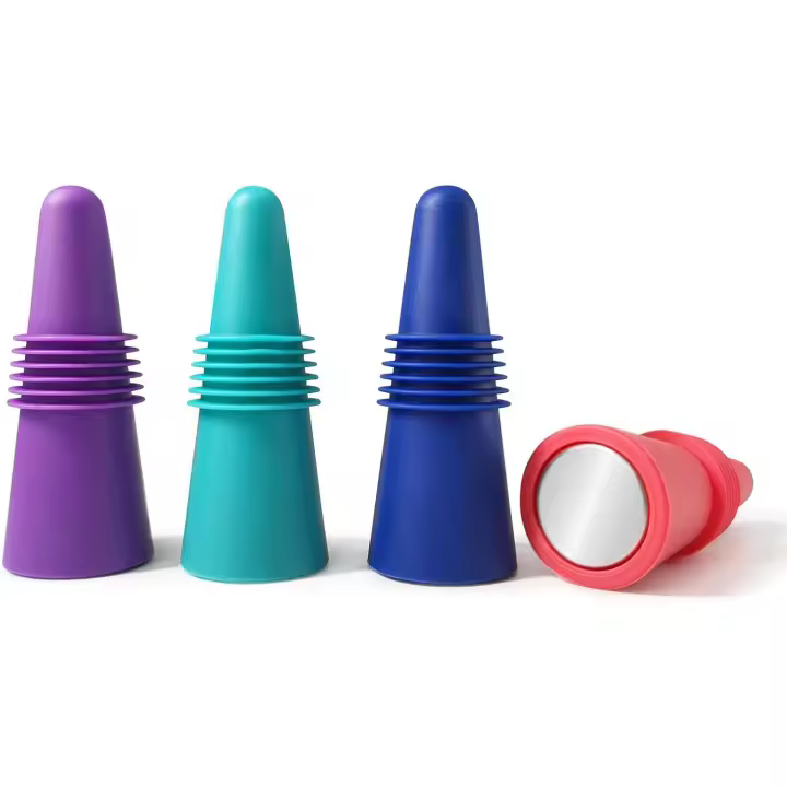 Wine Stoppers,Wine Bottle Stopper,Reusable Wine Bottle Stoppers,4 Pack Multicolor Silicone Wine Stopper for Glass Bottles - 1
