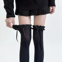 Medias Largas De Encaje Para Mujer Y Niñas Blancas Y Negras Con Volantes Y Lazo Stockings Dulces De Nylon Medias Con Bowknot - details 3