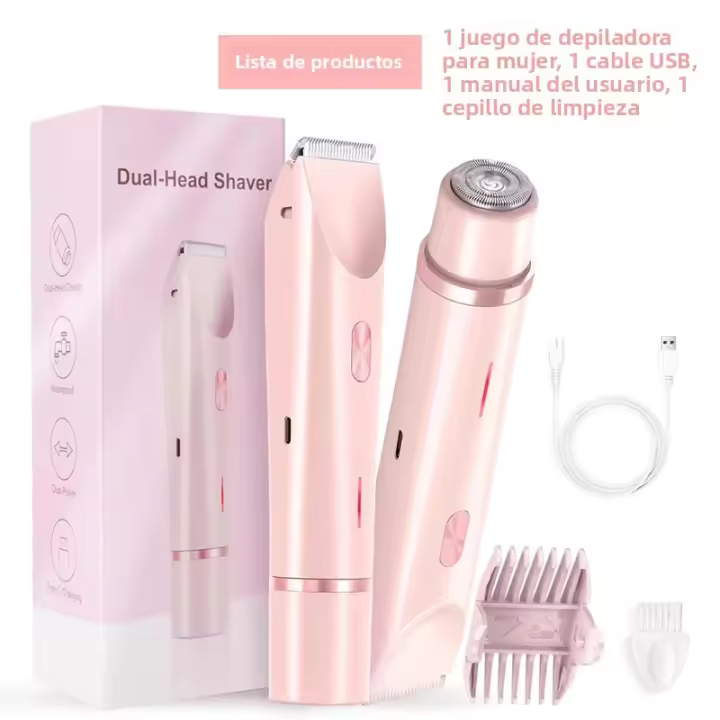 Epilador Eléctrico Para Mujeres 2 En 1 Doble Cabeza Painless Trimmer De Bikini Uso Seco Y Húmedo Cabeza Desmontable Afeitadora Eléctrica Para Pelos Pubicos - 1
