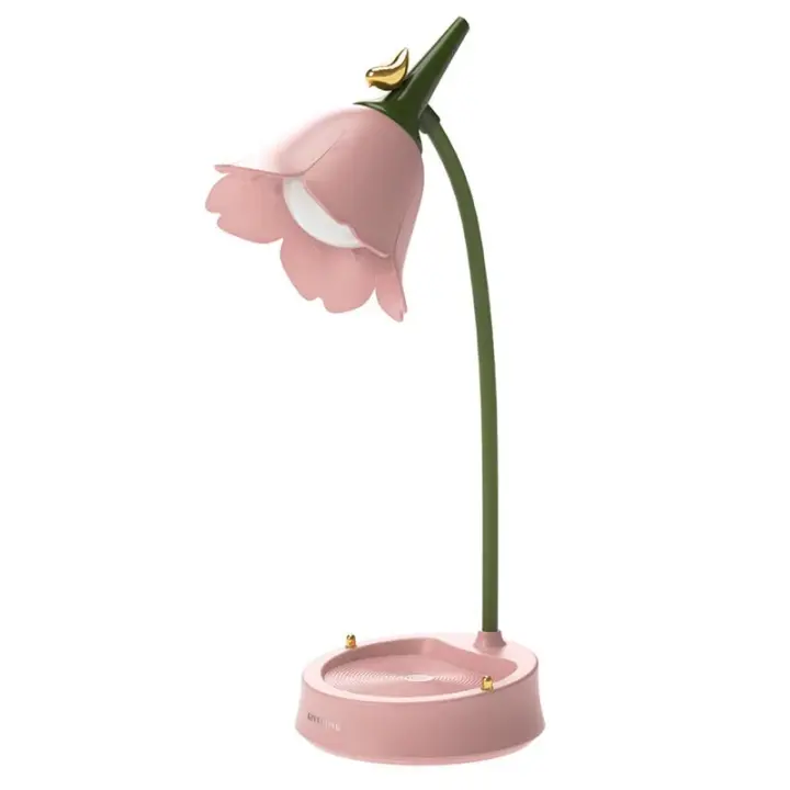 Lámpara De Mesa LED Rosa Con Flor Táctil Ajustable Recargable Luz Nocturna Para Dormitorio Lectura Iluminación Atmosférica - 1