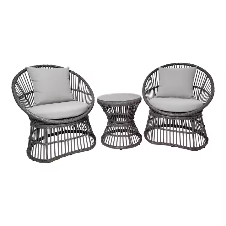 Juego de 3 Muebles de Jardín Natal, Ratán, Gris, 64x48x76 cm - 1