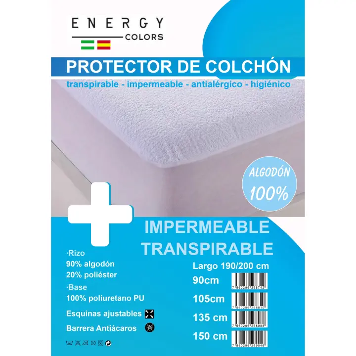 Protector de Colchón PVC Blanco con Elástico para Adaptar y Rizo Impermeable - Energy Colors Textil-Hogar - 1