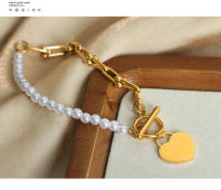 Encanto Pulseras de corazón de amor de acero inoxidable, pulsera con hebilla OT para mujer, cadena de eslabones de muñeca ajustable geométrica Vintage para mujeres y niñas - details 6