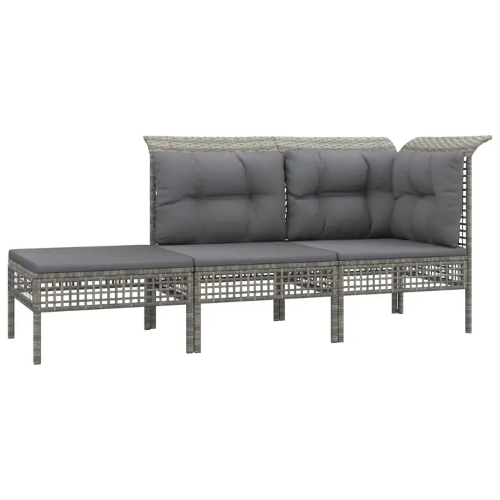 vidaXL Set de muebles de jardín 3 pzas y cojines ratán sintético gris - 1