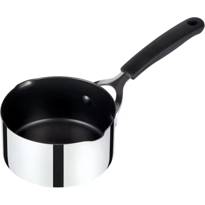 Cacerola de leche de acero inoxidable con labio de vertido 14cm-antiadherente cacerola de leche de inducción adecuada con asas de silicona de fácil agarre, Plata - 1