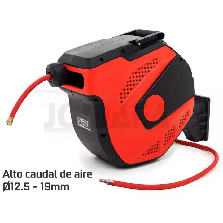 JOMAFA - Carrete de Manguera Aire Comprimido 12 m + 1 m VERSION PROFESIONAL ALTO CAUDAL  Conector de 3/8"  12.5 x 19 mm - 1410 - 1