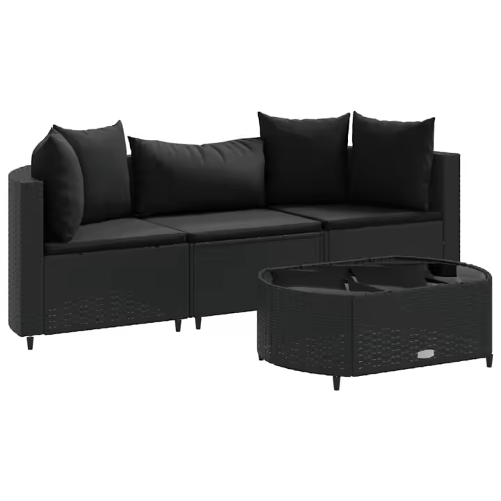 vidaXL Juego de sofás jardín 4 pzas con cojines ratán sintético negro - 1