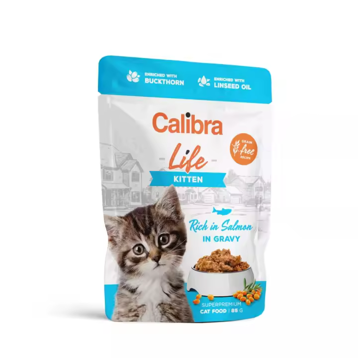 CALIBRA CAT LIFE POUCH KITTEN SALMON EN SALSA 28X85GR / Bolsa de carne para gatitos, receta sin cereales con salmón. - 1