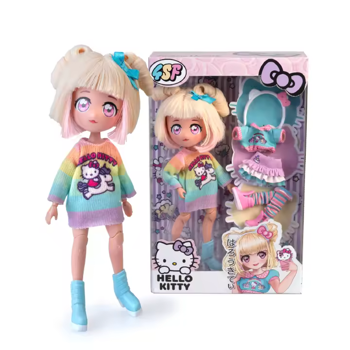 4SF - Hello Kitty Manga Fashion Unicorns, Muñeca Fashion Japonesa, Figura de 19,5 cm con 15 Puntos de Articulación, Incluye Falda Ra-Ra, Calentadores y Diadema con Orejas, Famosa (HKTF2000) - 1