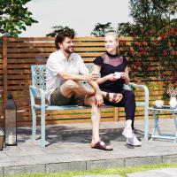 Banco de Jardín de 2 plazas, Banco de Jardín con respaldo y reposabrazos, Banco de Parque para 240 kg, Banco de balcón, Jardín, 127x63x85 cm, azul - details 0
