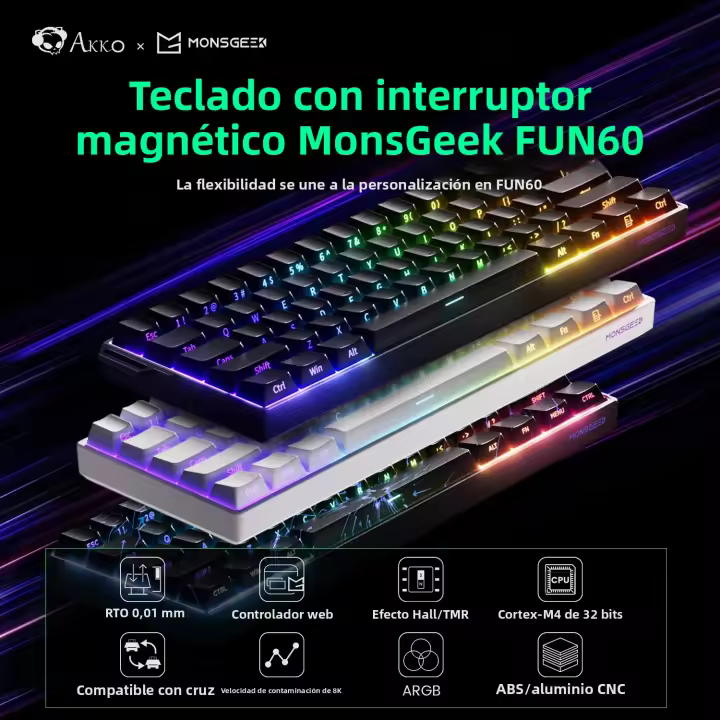 Teclado Mecánico Akko MonsGeek FUN60 Con Interruptores Magnéticos 60% Teclado De Juego Con Disparo Rápido ARGB HE/TMR Personalizable - 1