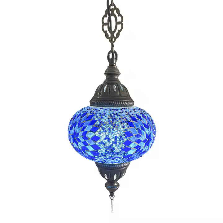 Lámpara Turca Colgante Azul con Mosaico de Cristal – Ø17 cm Altura Ajustable - 1