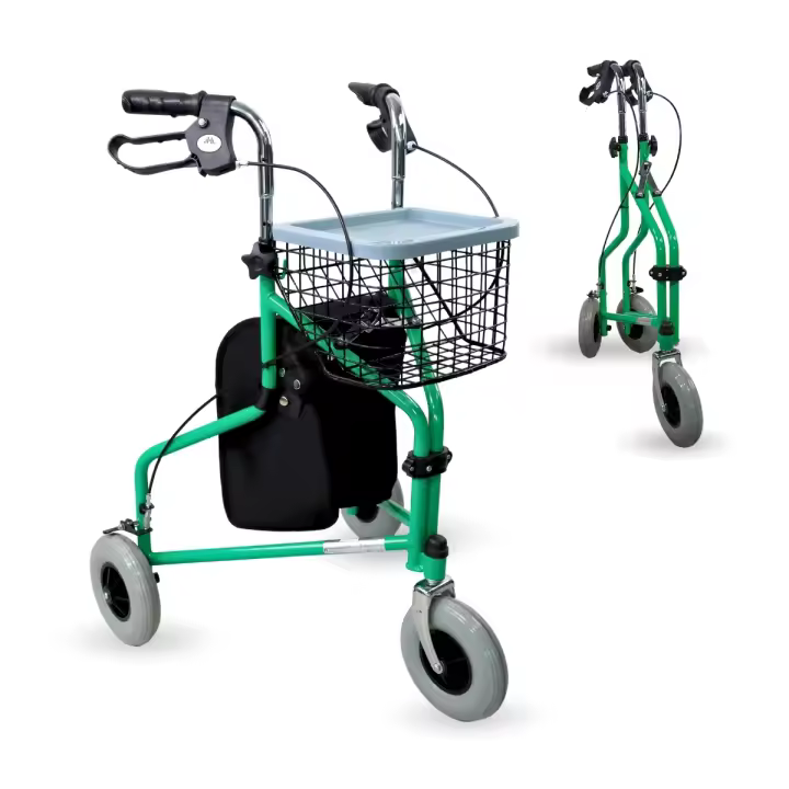 Mobiclinic Modelo Caleta Andador para adultos Marca Española para mayores minusválidos o ancianos de acero ligero plegable con cesta y 3 ruedas Color Verde - 1