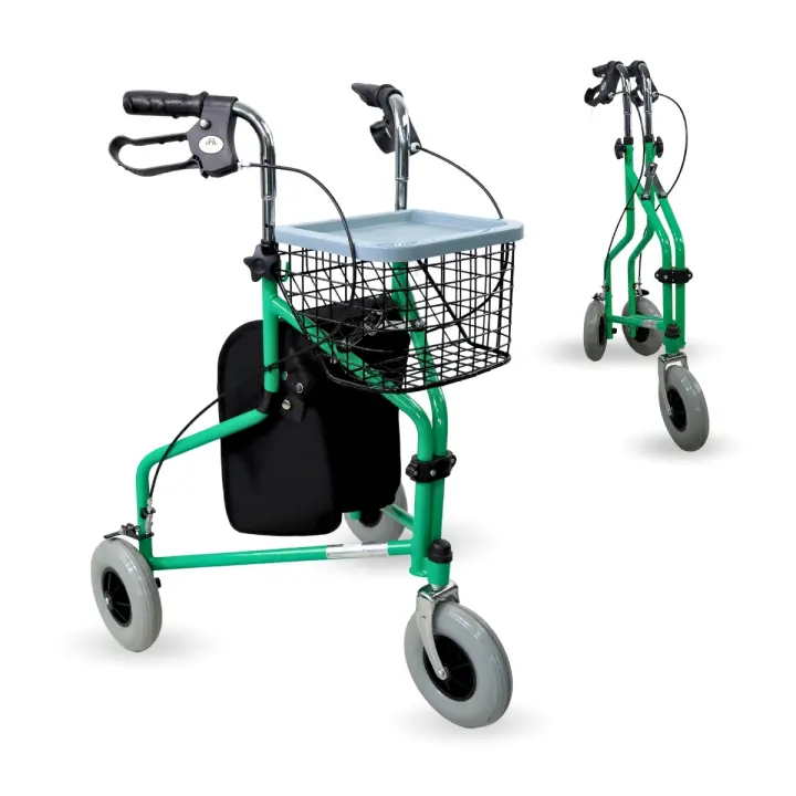 Mobiclinic Modelo Caleta Andador para adultos Marca Española para mayores minusválidos o ancianos de acero ligero plegable con cesta y 3 ruedas Color Verde - 1