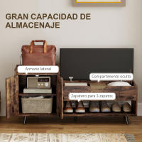 HOMCOM Banco Zapatero, Banco Recibidor Industrial, con Asiento Acolchado, Compartimento Oculto, Estantes, Puertas, Estante Abierto para 3 Pares de Zapatos, para Entrada, 127x35x59 cm, Marrón Rústico - details 3