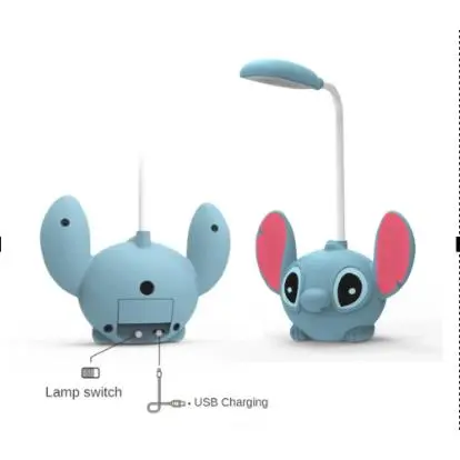 Lámpara de Escritorio LED Stitch Infantil con Sacapuntas USB Recargable, Luz Regulable y Diseño Compacto (12x22x7,6cm) - 1