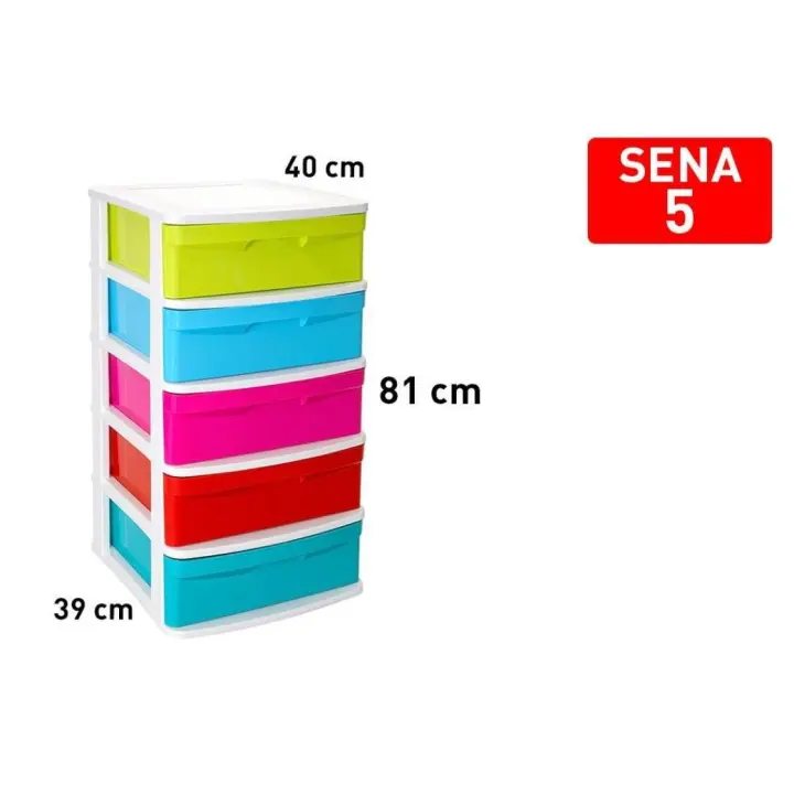 Cajonera de ordenación Sena con 5 cajones opacos, plástico, torre de almacenaje multiusos, hogar, 81 x 40 x 39 cm. - 1