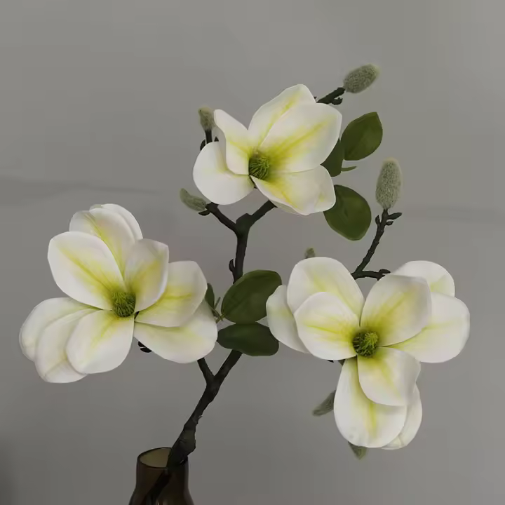 Rama De Flor Magnolia Abierta De Lujo Con 3 Cabezas Para Bodas Blancas Y Decoración Del Hogar Flores Artificiales De Seda - 1