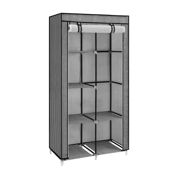 SONGMICS Armario para Ropa, Armario, 6 Niveles, 1 Barras de Ropa, Tela no Tejida, Marco metálico, 45 x 88 x 168 cm, para Dormitorio, Pasillo, vestidor, Negro con Motivos de Espiga/Gris con Motivos de Espiga - 1