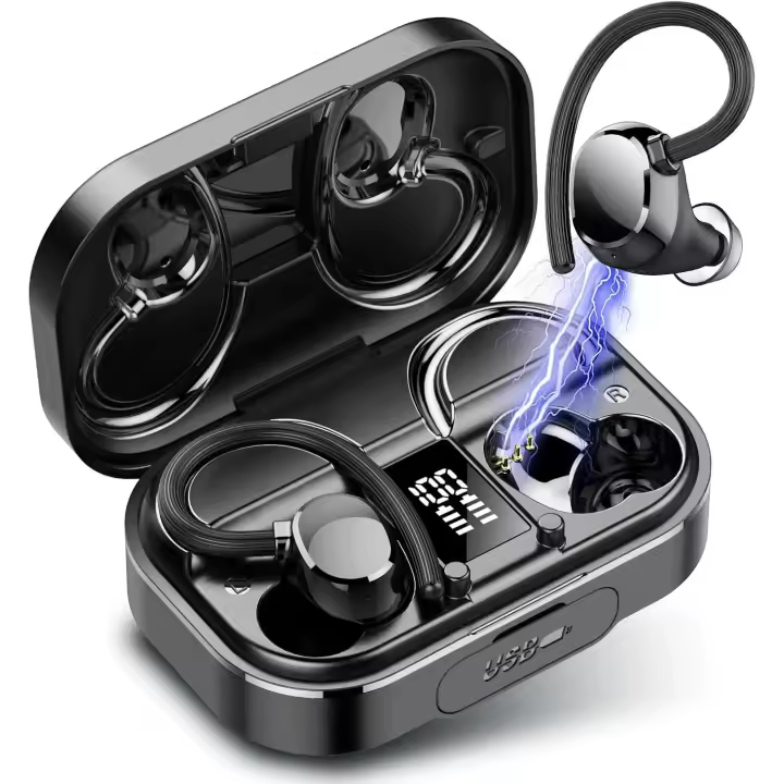 Auriculares deportivos inalámbricos Bluetooth 5.3 con batería externa, sonido estéreo HiFi de 120 h, micrófono 4HD y cancelación de ruido ENC, resistencia al agua IPX7, auriculares intraaurales inalámbricos para correr. - 1