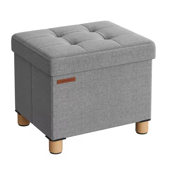 SONGMICS Puff Almacenaje, Baúl de Almacenaje Plegable, 32 x 40 cm, Taburete Reposapiés, Banco con Almacenamiento, Soporta hasta 300 kg, para Sala de Estar, Dormitotio, Gris Paloma/Blanco Crema - 1