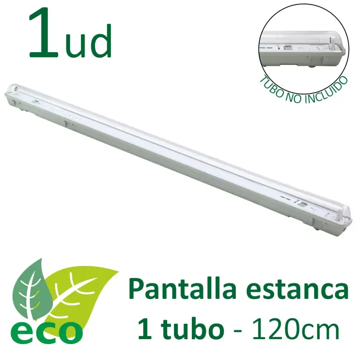 VZLED - Pantalla estanca para tubo led 120 cm (SIN TUBO), pantalla estanca, iluminación industrial, iluminación para garaje, iluminación fluorescente led, pantalla fluorescente estanca (Packs de 1, 2 y 5 uds para 1 tubo 120 cm SIN TUBO) - 1