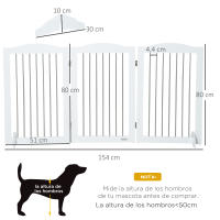 PawHut Barrera de Seguridad para Perros Plegable para Escaleras y Puertas Valla para Perros Pequeños y Medianos de 3 Paneles con Soporte de Pie para Interiores 154x30x80 cm Blanco - details 2