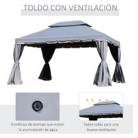 Outsunny Cenador de Jardín 4x3 m Gazebo de Aluminio con Techo de Ventilación 4 Cortinas Laterales 4 Mosquiteras y 8 Orificios de Drenaje para Fiestas Eventos Exterior - details 4