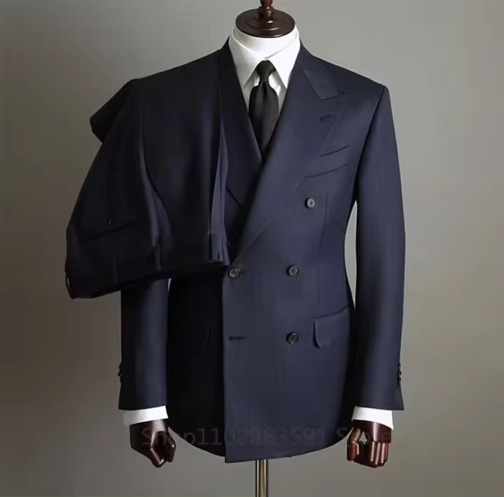 Traje De Novio Formal De Dos Piezas Para Hombre Con Botones Dobles Y Cuello En Punta Pantalones Y Chaqueta Tuxedo Casual Para Fiesta Y Boda - 1