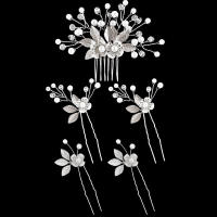 Peinado De Novia Con Flores Y Perlas Combinado De Hojas Para El Cabello Accesorios De Boda Para Mujeres 5 Piezas Adornos De Cabeza De Cristal - details 3