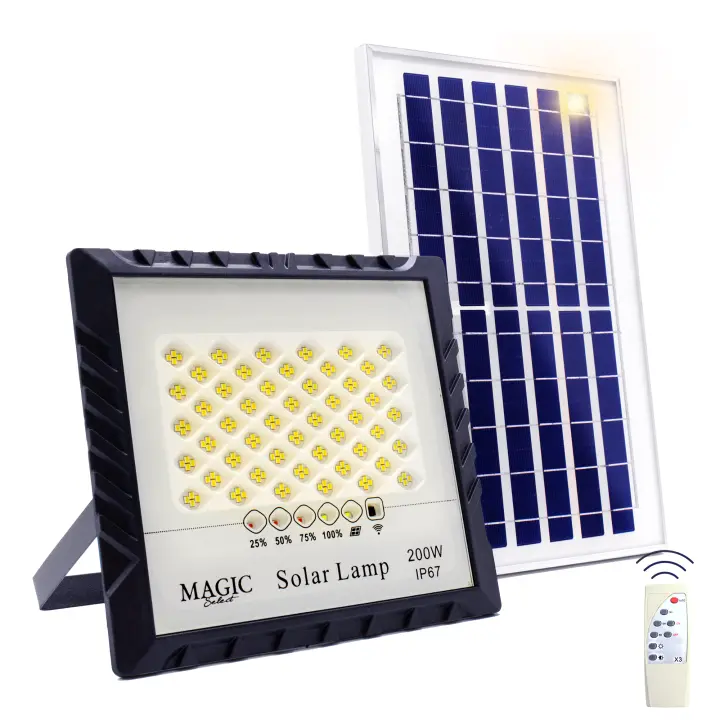 Proyector LED Foco con Panel Solar Fotovoltaico, Mando a Distancia y Sensor de Encendido Automático. Foco Solar IP67 con Luz Blanca, Iluminación de Exterior, Patio, Jardín, Camino, Garaje. - 1