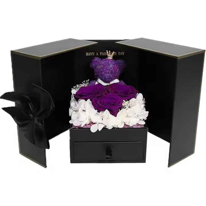 Bear Eternal Rose Jewelry Box Necklace Gift Box Lipstick Box Double Door Design - 1