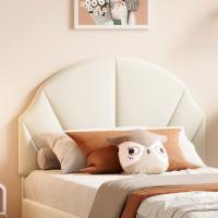 Cama Infantil Beige 90x200 cm de Terciopelo con Cabecero de Concha, Altura Ajustable y Somier de Lamas - details 1