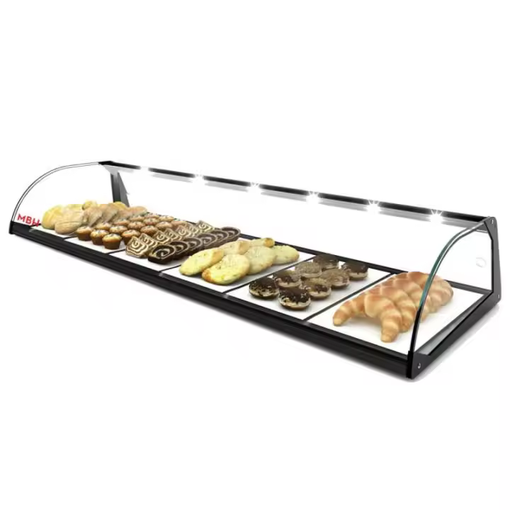 MBH - Expositor neutro de cristal curvado de 120cm para hostelería. Vitrina expositora de sobremesa neutra para bar y restaurante. Con LED. - 1
