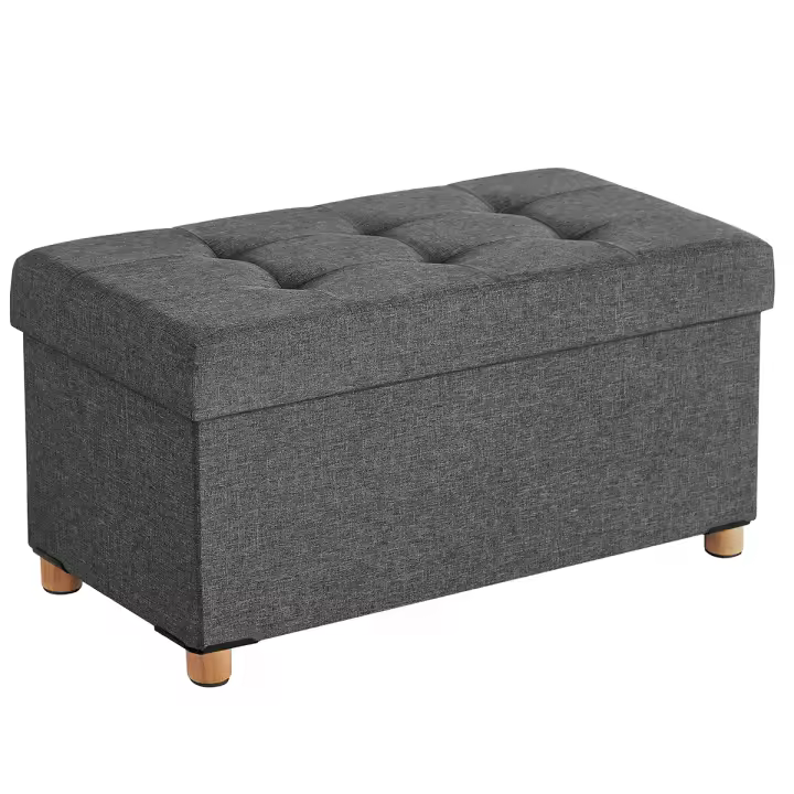 SONGMICS Puff Almancenaje, Banco Almacenaje, Taburete con ReposapiÉs, Plagable, Banco con Almacenamiento, 38 x 76 x 40, para Sala de Estar, Dormitorio, Gris Oscuro/Azul Vaquero Claro/Gris Claro/Negro - 1