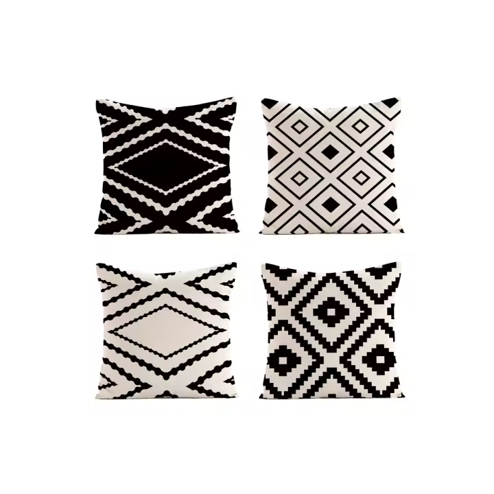 Juego de 4 fundas de almohada decorativas geométricas negras de 40 x 40 cm, ideales para patio, jardín, banco y sofá. Cuidado de la ropa de cama. - 1