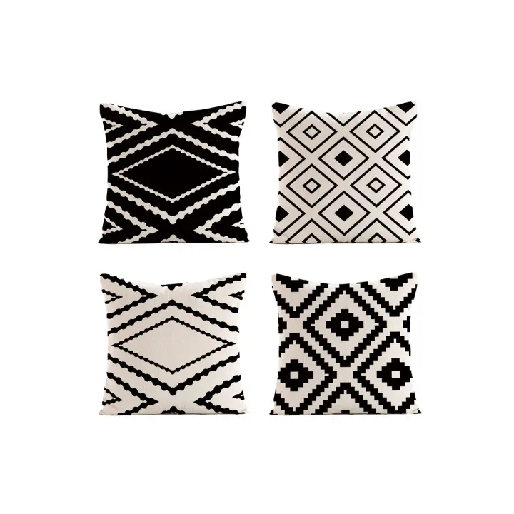 Juego de 4 fundas de almohada decorativas geométricas negras de 40 x 40 cm, ideales para patio, jardín, banco y sofá. Cuidado de la ropa de cama. - 1