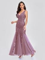 Vestido De Noche Para Mujer Sin Mangas Bordado Con Perlas Silueta De Sirena Escote En V Elegante Vestido De Fiesta Formal Para Palco Escenario - details 7