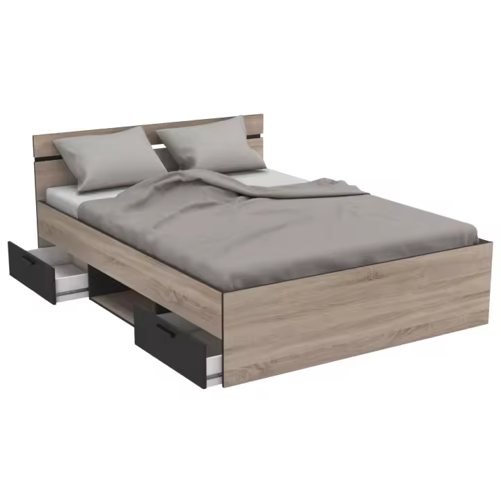 Cama de Matrimonio Estilo Industrial 2 Cajones Michigan 135 O 140 - 1