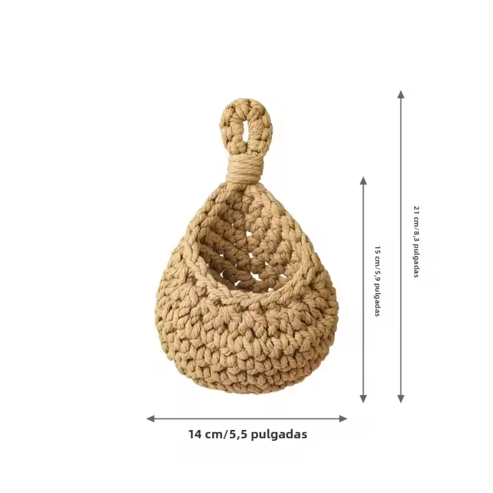 Cesta De Frutas Y Verduras De Jute Natural Colgante Para Pared Cesta De Plantas En Forma De Lágrima Almacenamiento Ecológico Para Cocina Y Mesa - 1