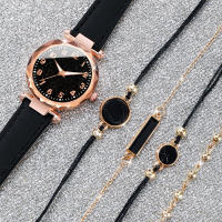 Set De 5 Relojes Para Mujer Con Pulseras Estilo Cielo Estrellado Bisel De Lujo Cuero Malla Acero Inoxidable Moda Casual - details 3