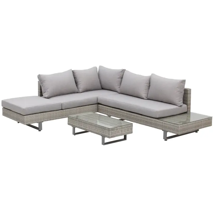 Outsunny Conjunto de Muebles Ratán de 3 Piezas Mesa de Centro Sofá Doble y Sofá de 3 Plazas con Cojines Extraíbles para Jardín Terraza Patio Acero - 1