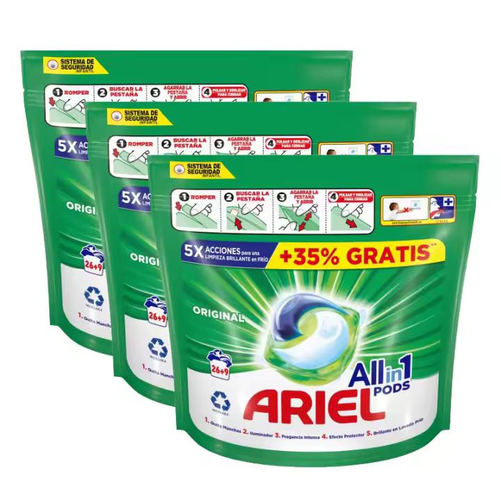 Ariel All-in-1 Pods Detergente Líquido – Pack de 3 De 26+9 (Total 105 Cápsulas) | Limpieza Profunda, Fácil Dosificación, Para Lavadora - 1