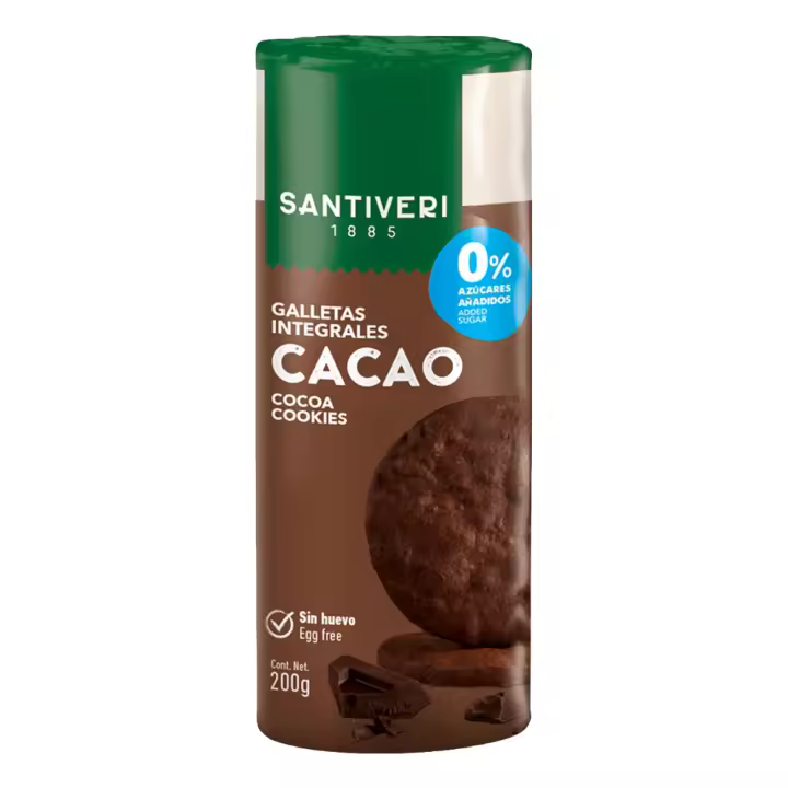 Santiveri Galletas Integrales con Cacao 200g – Ricas en Fibra y Sin Azúcares Añadidos - 1