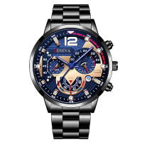 Reloj De Cuarzo Para Hombre Con Calendario Y Diseño Mecánico De Cinturón De Acero De Aluminio Negro Accesorio Casual Diario - details 3